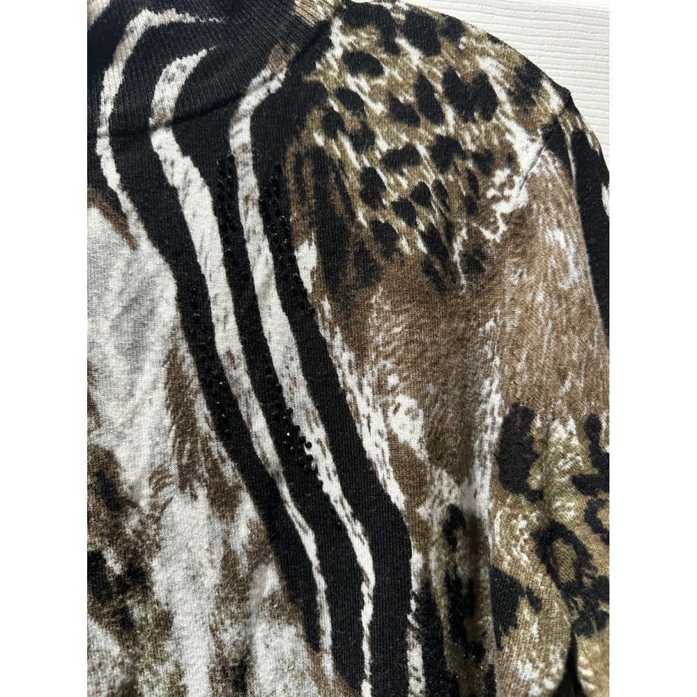 Sharon Young Animal Print Mock Neck Sweater Rhinestone Leopard Zebra M - Picture 3 of 11